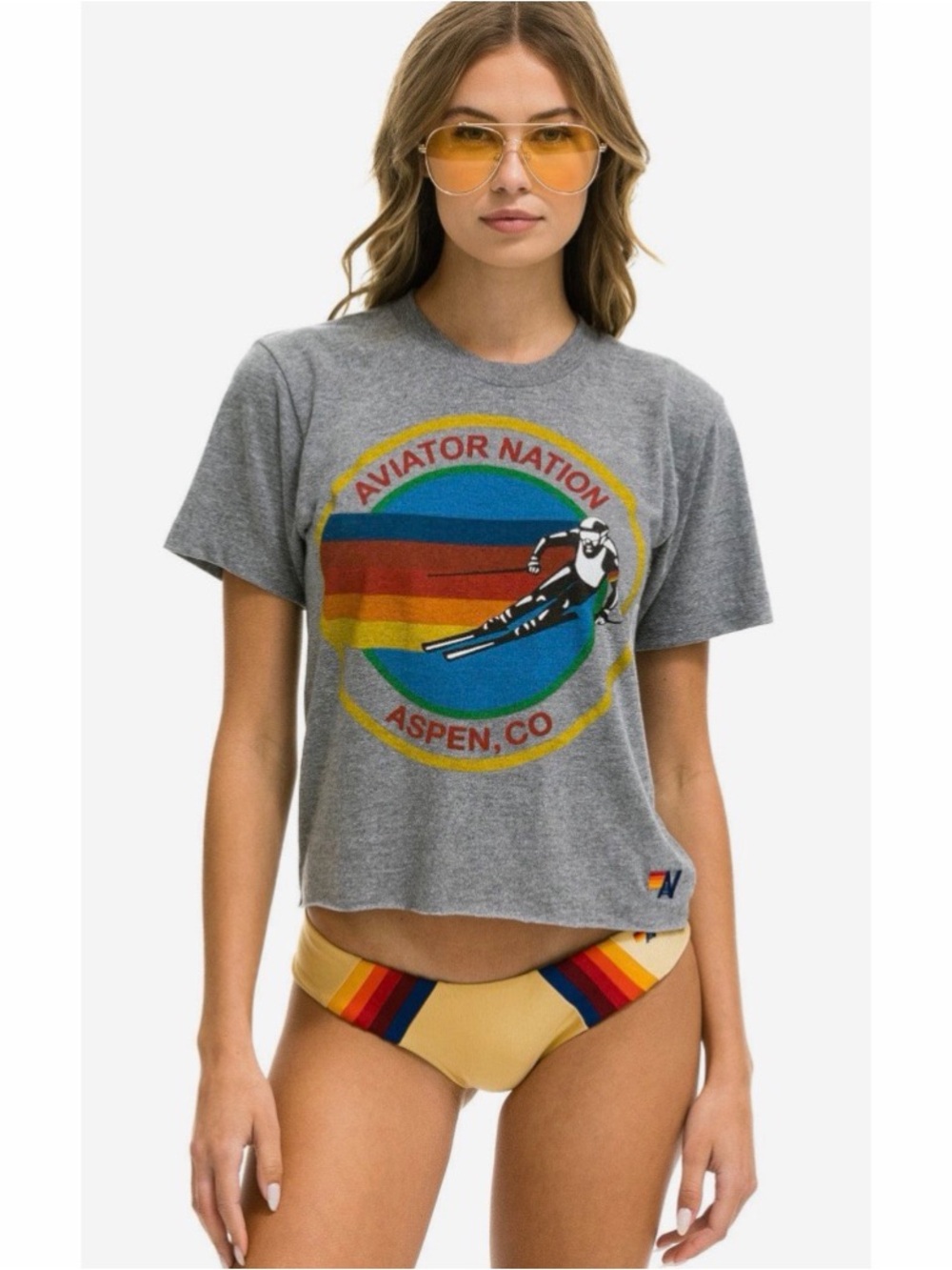#1903 Aviator Nation Signature Vail Boyfriend Tee Heather Grey Medium